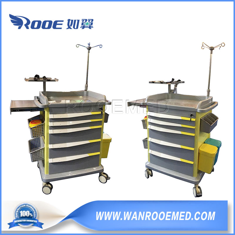 2022 Hot Sale Medical Furniture Colorful ABS Medical Hospital Anesthesia Trolley Emergency Crash Cart