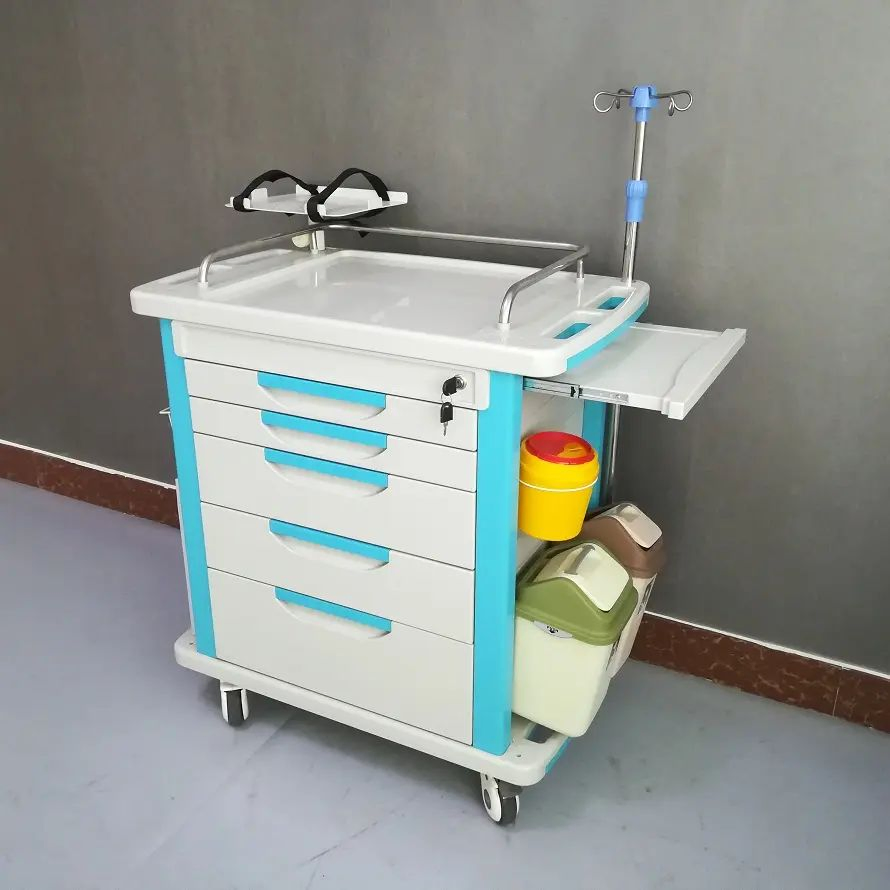 High Quality ABS Resuscitation Crash Emergency Cart for Hospital