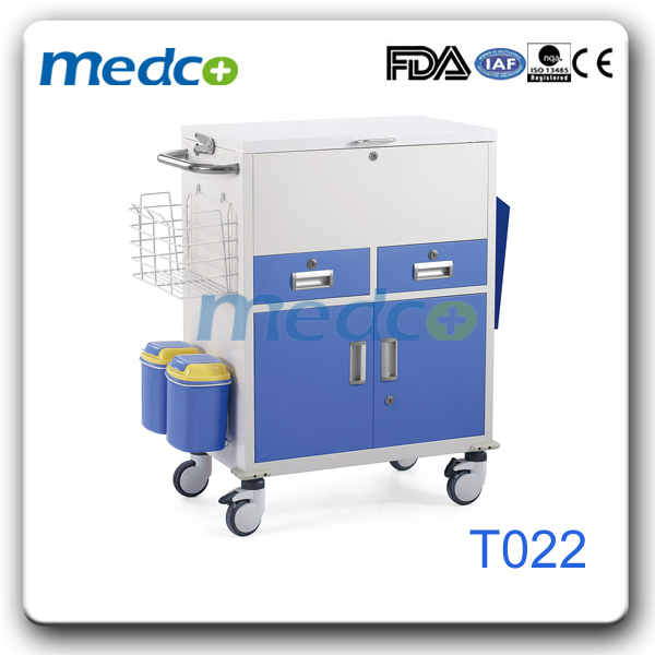 CE ISO Medical Instrument Steel Emergency Trolley Medicine Crash Cart with Drawers