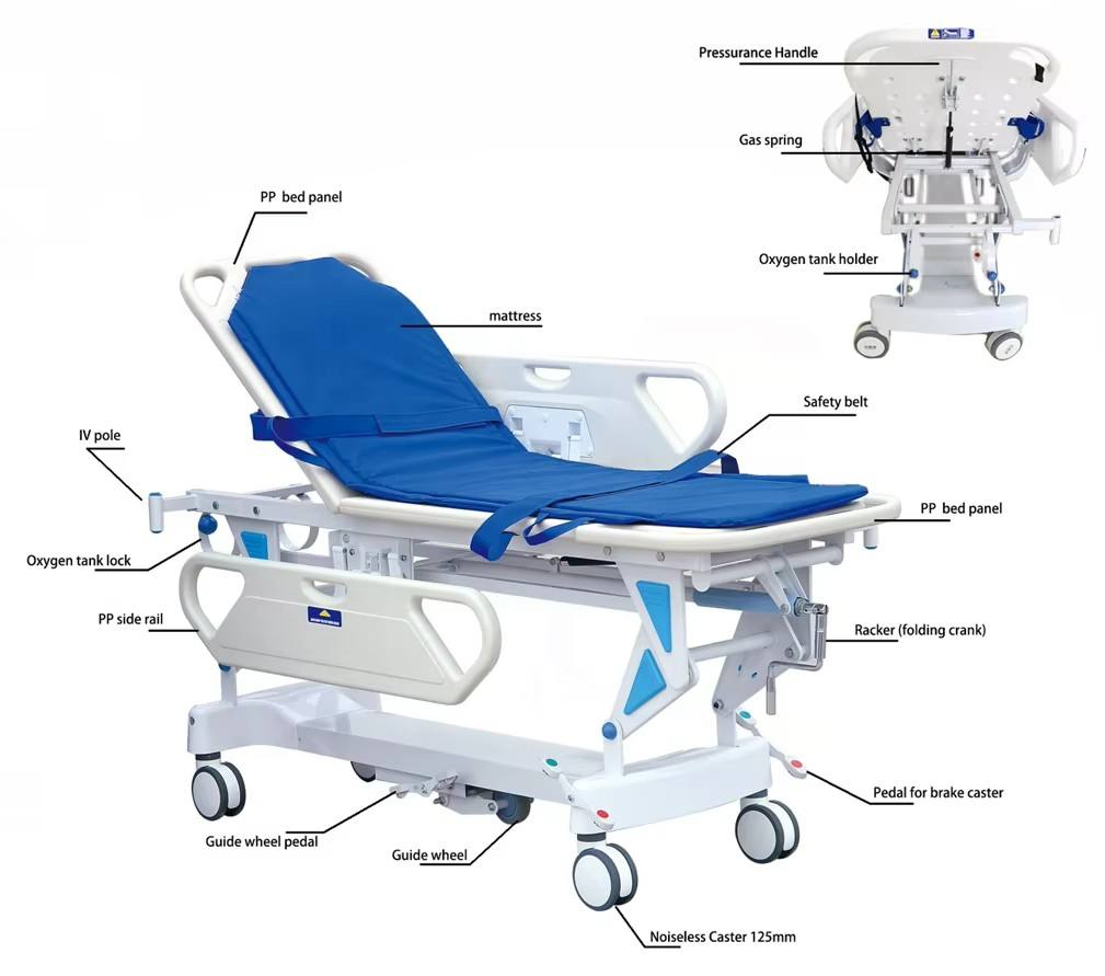 Factory Wholesale Medical Transport Stretcher Transfer Trolley Hospital Bed