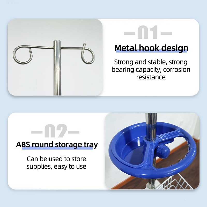 Portable Stainless Steel Infusion Stand 5-Legs Hospital Hooks IV Pole Drip Stand Height Adjustable Medical