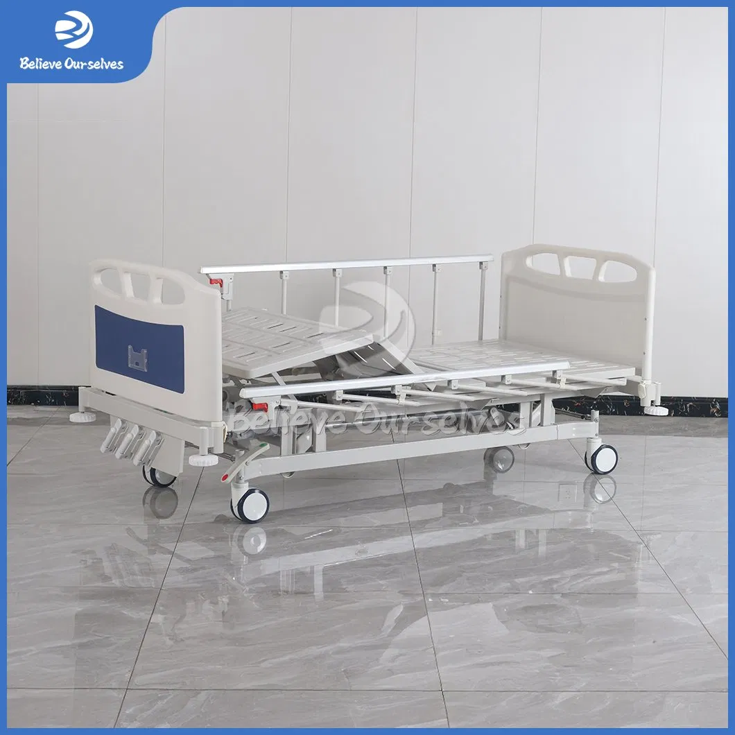 Huaren Rehab Medical Equipments Factory ICU Manual Hospital Bed China Hr-S12-1 Multifunction 3 Crank Adjustable Three Function Bed