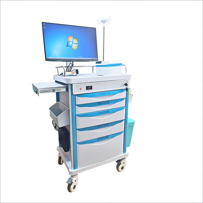Medical Crash Cart Cardiac Board IV Pole O2 Holder Power Strip Trash Bin Drawers Dividers Mobile Emergency Cart