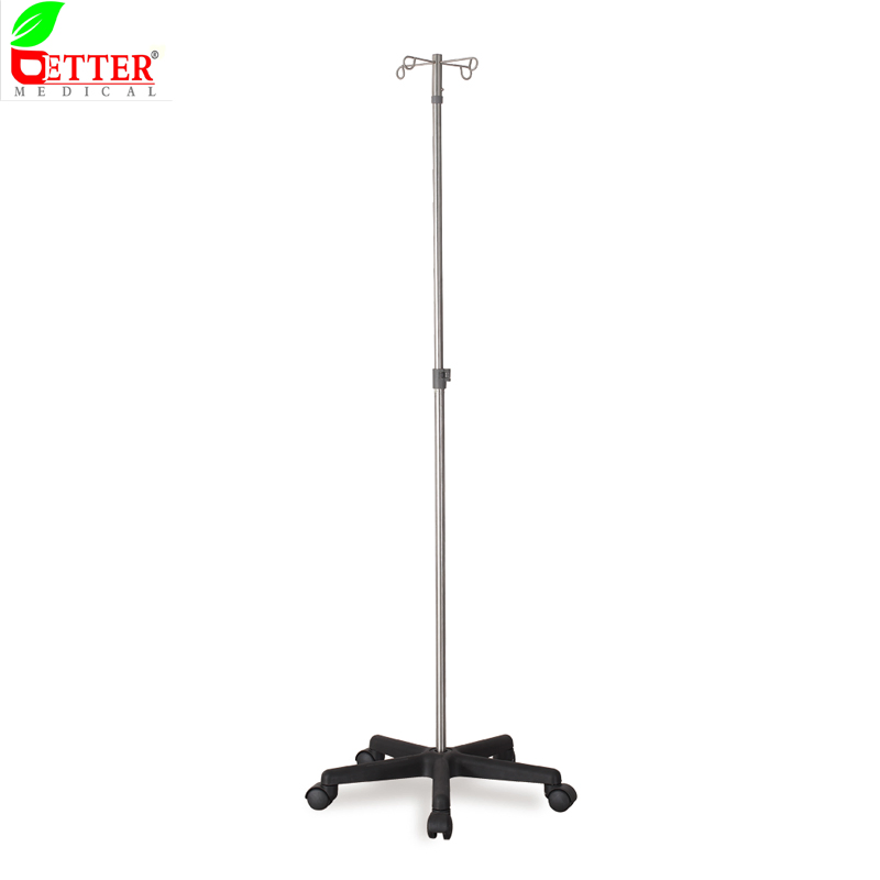 Medical Furniture 4 Hooks Stainless Steel IV Stand for Infusion