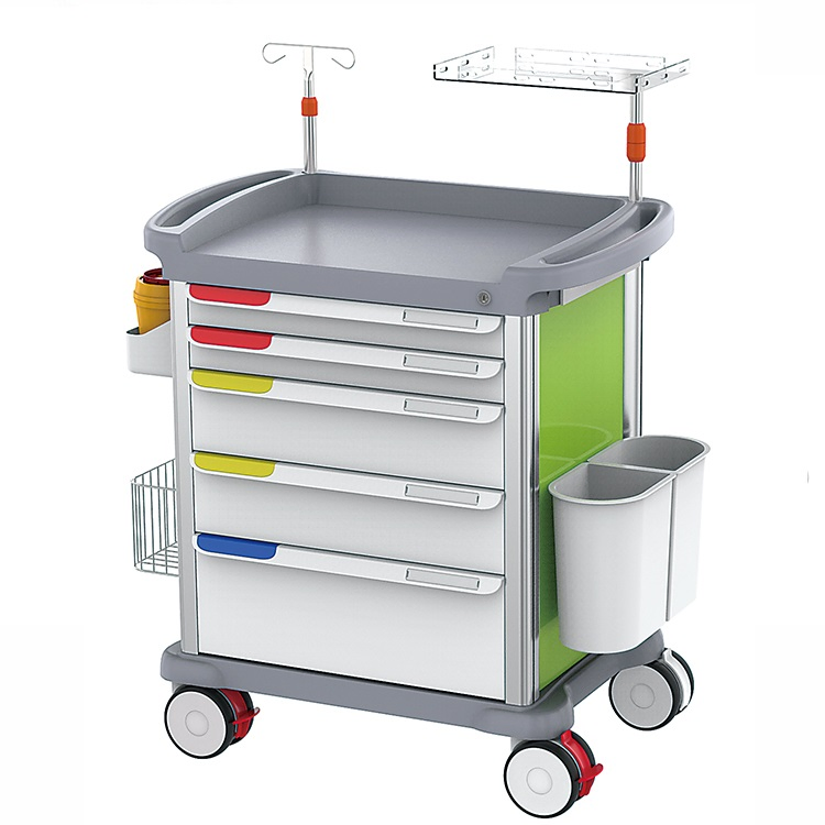 Hospital Cart Surgical Instrument Emergency Hospital Trolley with 4 Casters