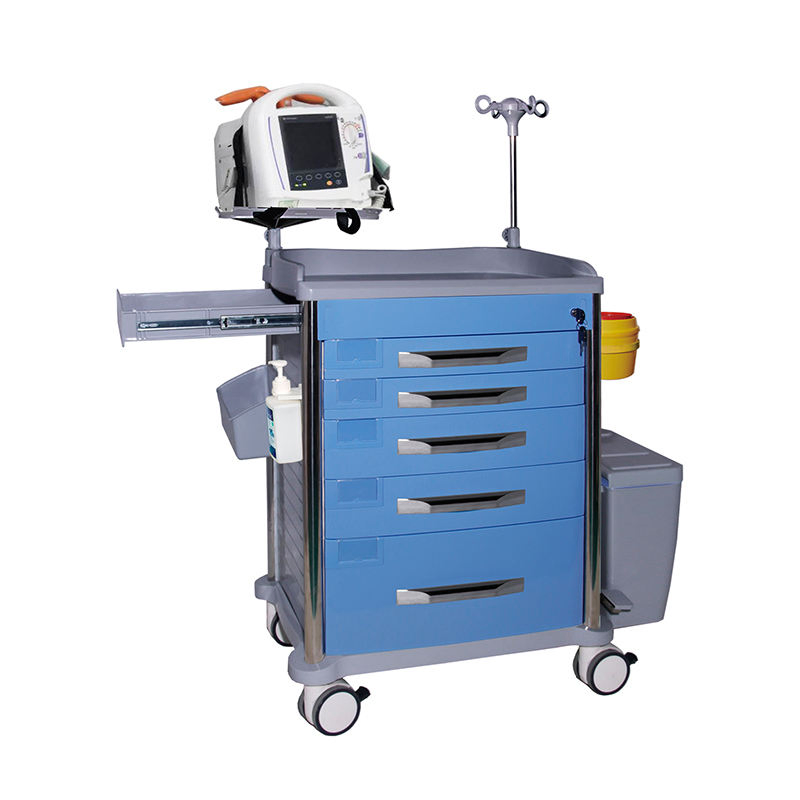 Medical Crash Cart Cardiac Board IV Pole O2 Holder Power Strip Trash Bin Drawers Dividers Mobile Emergency Cart