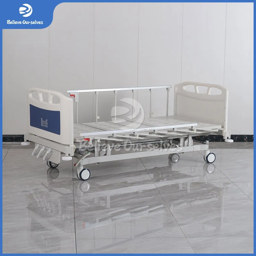 Huaren Rehab Medical Equipments Factory ICU Manual Hospital Bed China Hr-S12-1 Multifunction 3 Crank Adjustable Three Function Bed