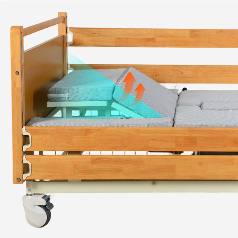 3-Function Wooden Nursing Bed Adjustable Backrest Seat Home Care or Hospital Use