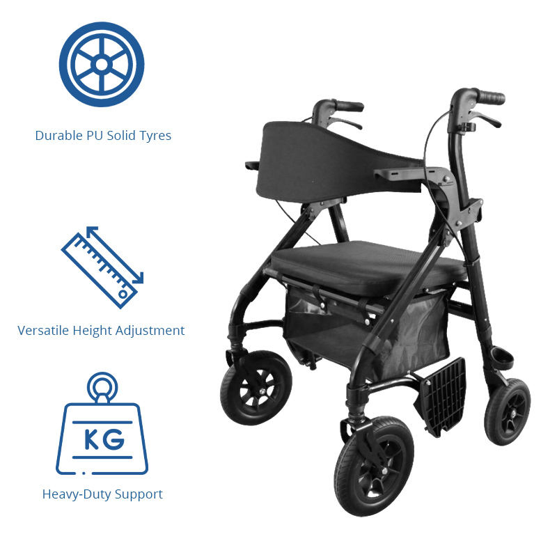 Compact Aluminum Rollator Wheelchair Durable Healthcare Equipment for Outdoor Use Enhancing Portability