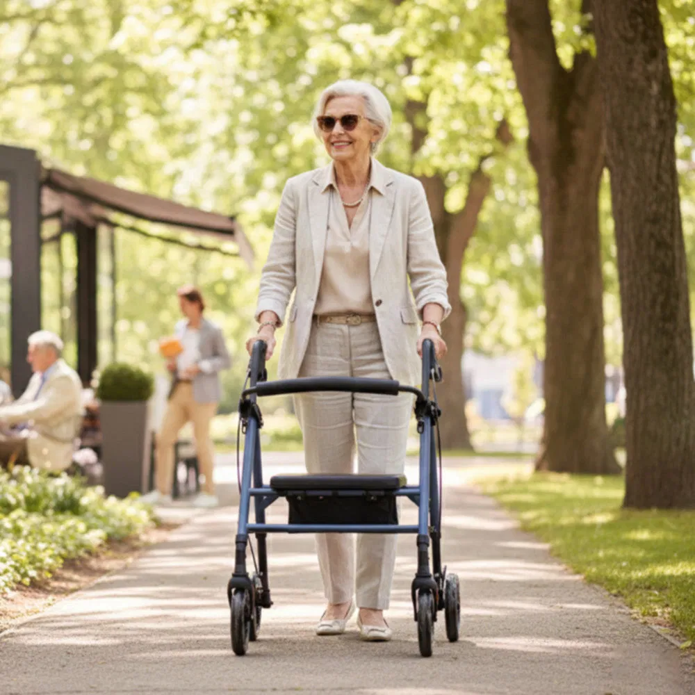 Smooth Comfortable Aluminum Foldable Outdoor Rollator for Lawn Walks