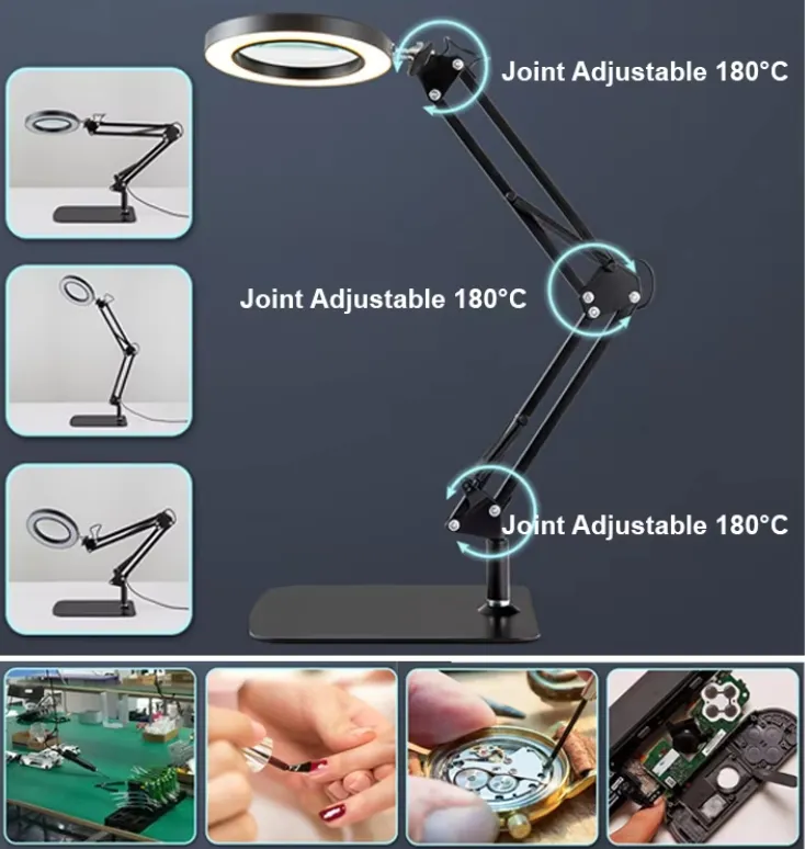 Three-Color 2in1 LED Magnifying Glass Lamp Desk Detail 5