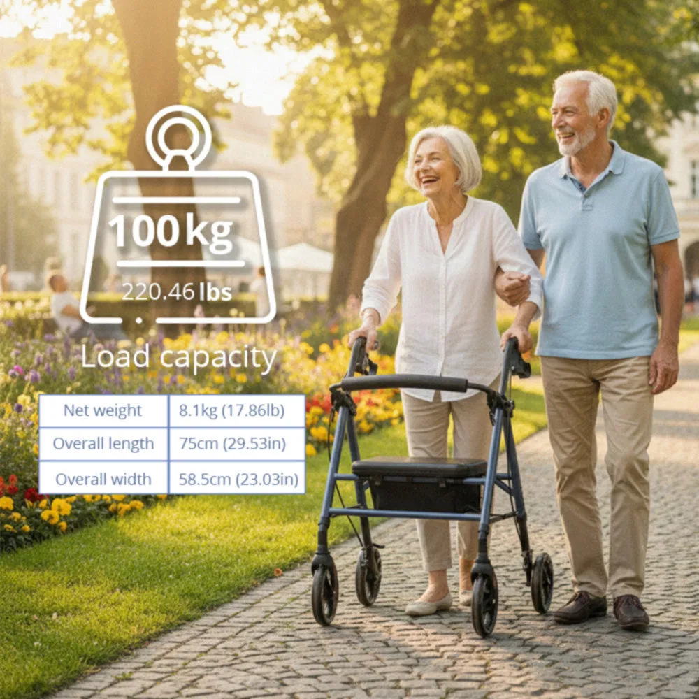 Smooth Comfortable Aluminum Foldable Outdoor Rollator for Lawn Walks