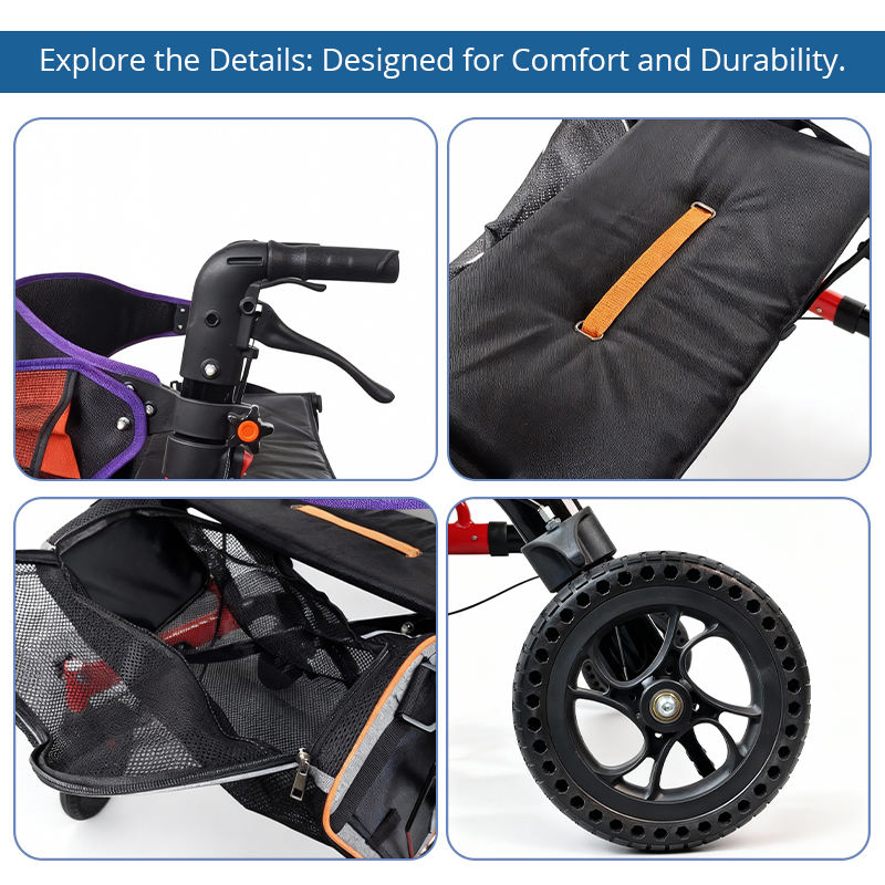 Lightweight Aluminum Rollator Seat Storage Bag Height Adjustable for Elderly Seniors-Mobility Aid