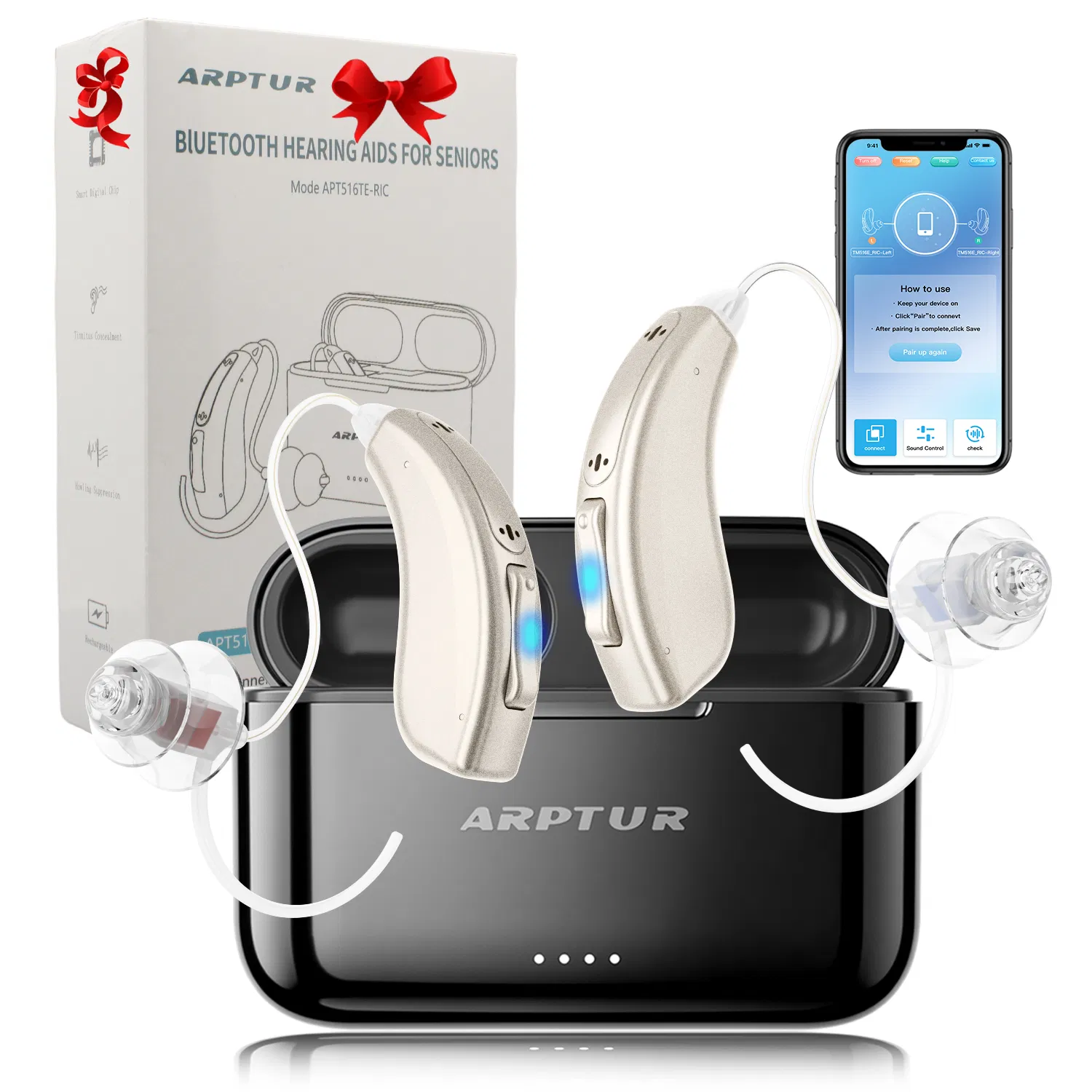 Rechargeable Bluetooth Hearing Aids for Seniors with Noise Cancelling