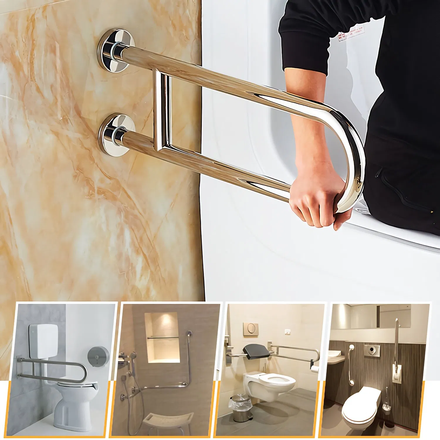SUS 304 Handicap Shower Handles Safety Grab Bars for Bathroom