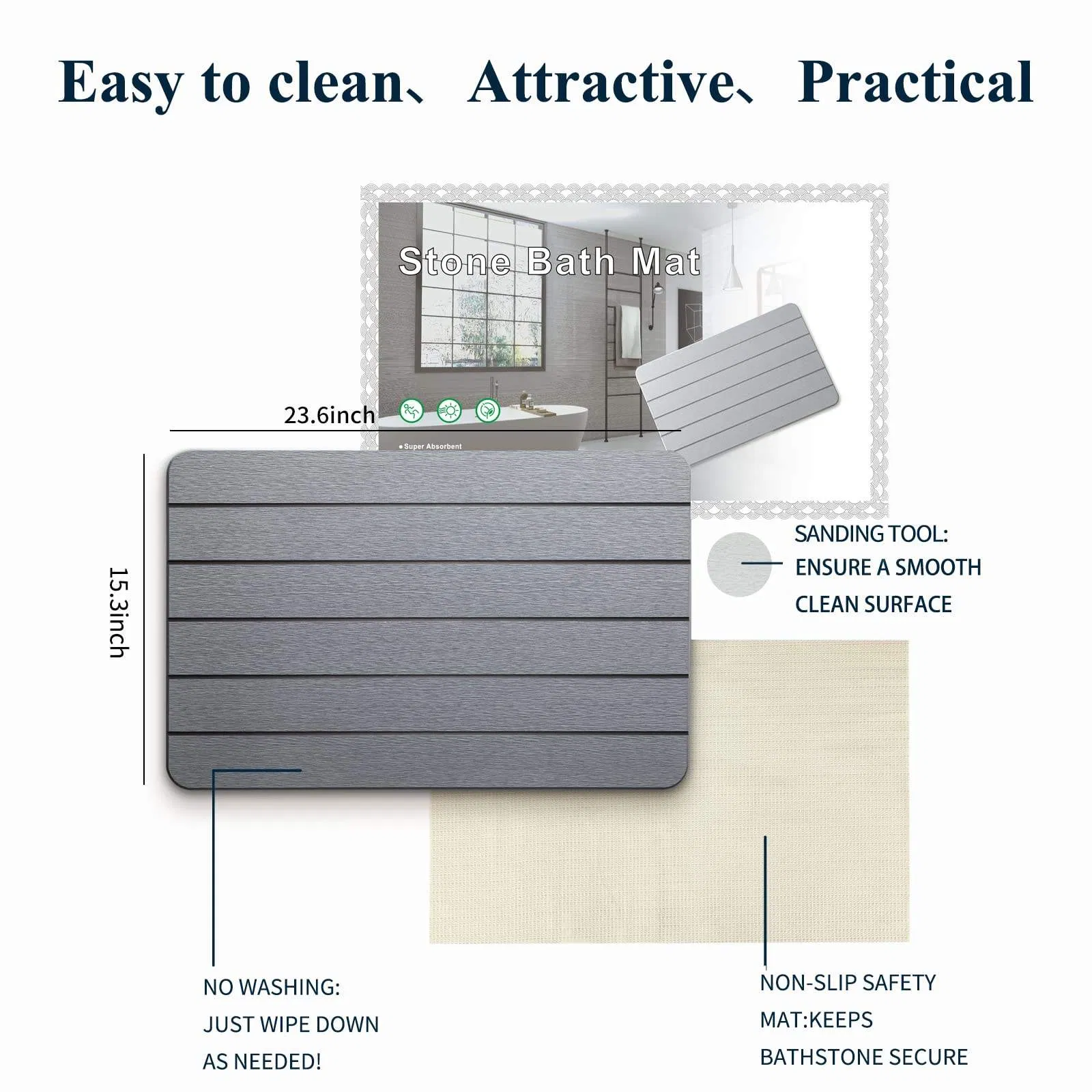 Wholesale Anti Non Slip Fast Absorbent Quick Dry Fast Drying Floor Diatom Diatomaceous Earth Bath Stone Mats Solid Bathroom Mats