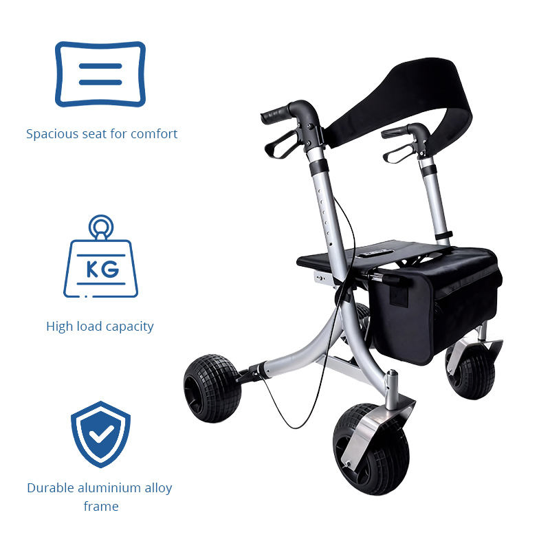 Aluminum Outdoor Rollator for Rehabilitation Patients-Durable Comfortable Mobility Solution for Outdoor Use