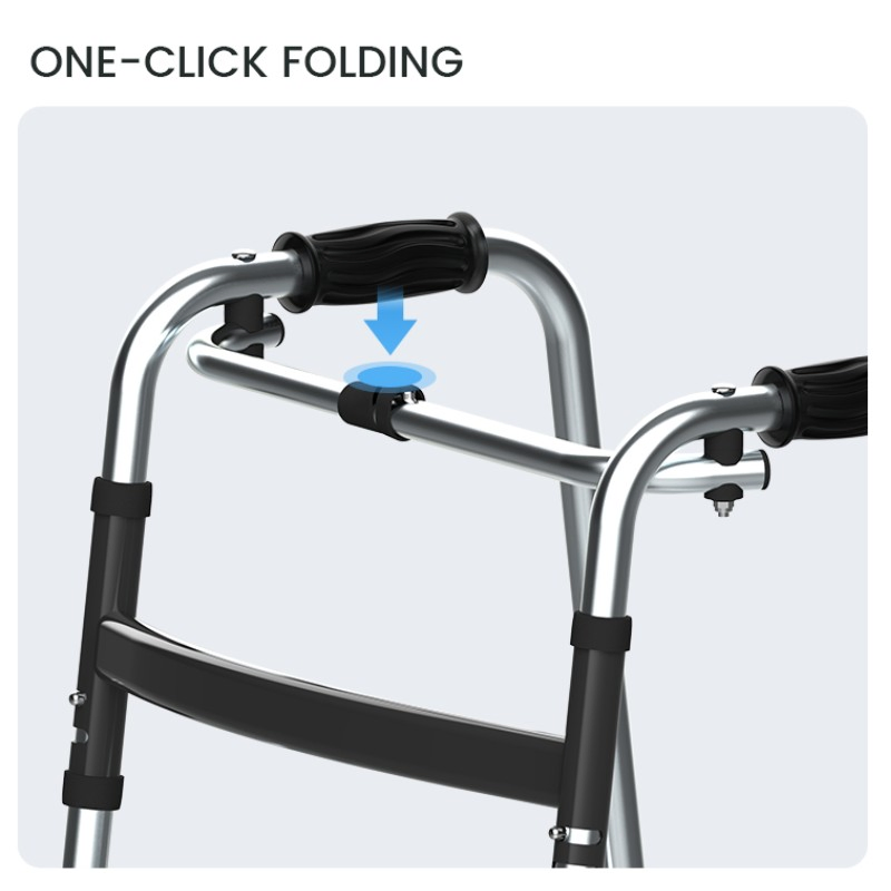 CE Certified Medical Grade Anodized Aluminum Walker Rollator Folding Walker with Handbrake Economical Durable Mobility Aid