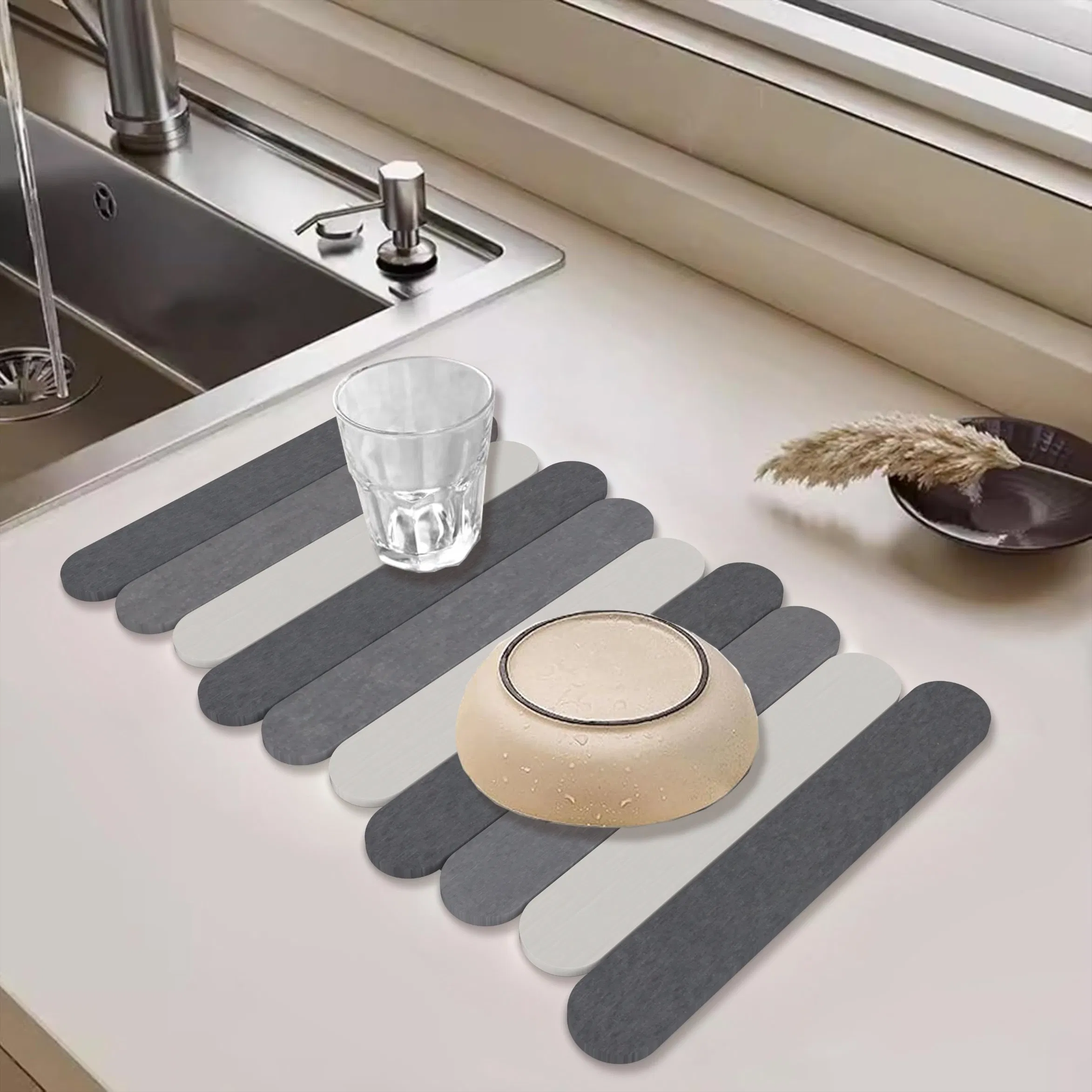 Bath Non-Slip Stone Bath Wave Edge Mat Quick Dry Bath Mat for Bathroom