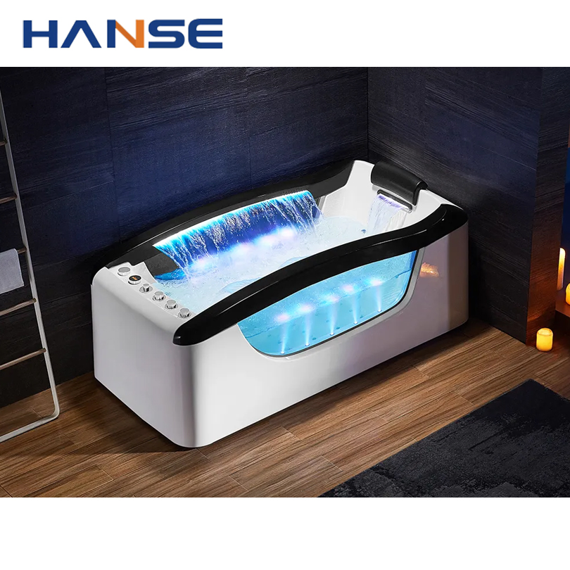 New Acrylic Walk in Glass Side Skirt Indoor Smart SPA Waterfall Massage Bathtub with Pillows