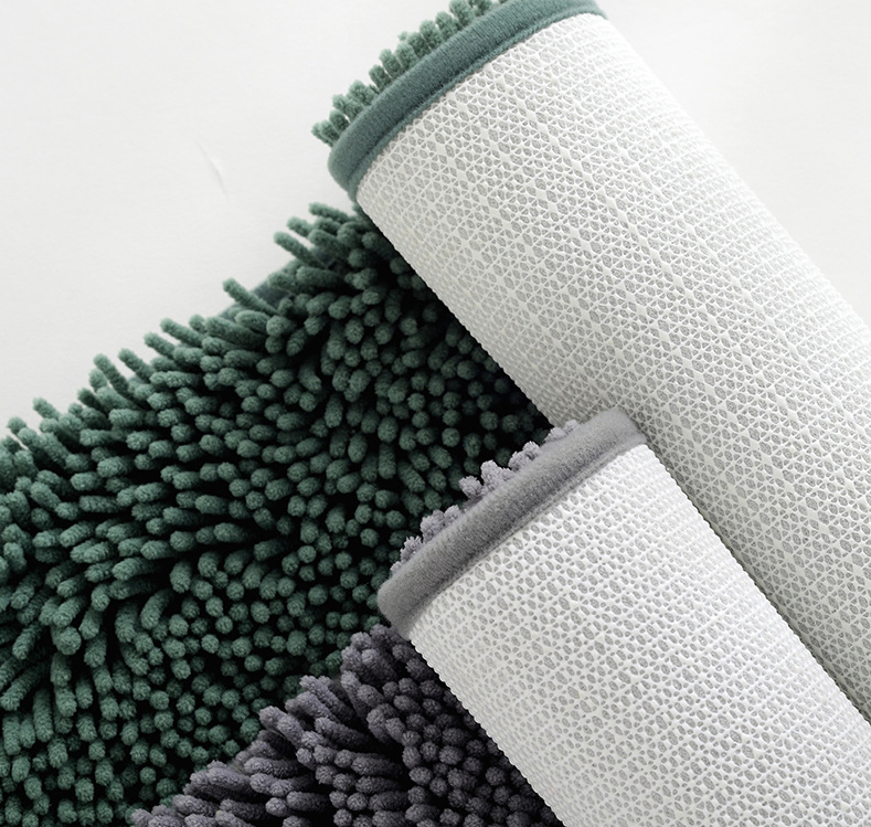 Solid Bathroom Rugs Extra Absorbent Thick Shaggy Chenille Non Slip Soft Bath Mats for Bathroom
