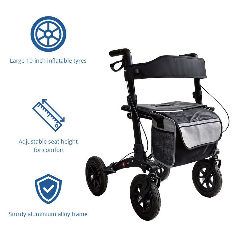 Relaxsmith All-Terrain Aluminum Rollator Walker for People Restricted Mobility Durable Wheels