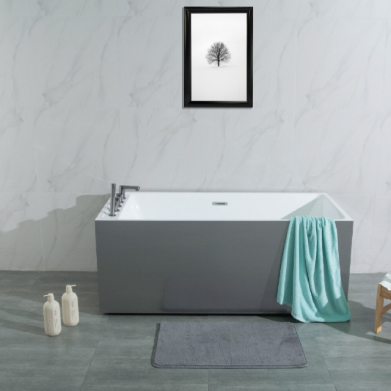 Modern Square Walk-in Bath Tub Sex Free Standing Bath One-Piece Minimalist Acrylic Bathtub