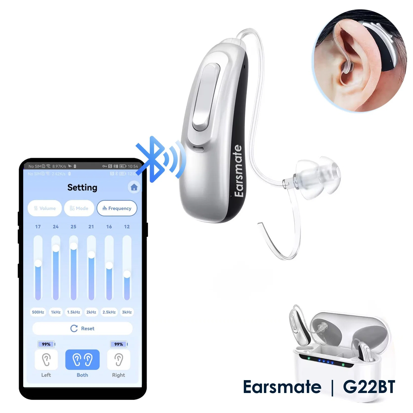 Wireless Digital Hearing Aid for Deaf People Seniors Noise Reduction Buy Wholesale Price Adjustable by Phone APP Rechargeable Battery Ear Sound Amplifiers G22bt