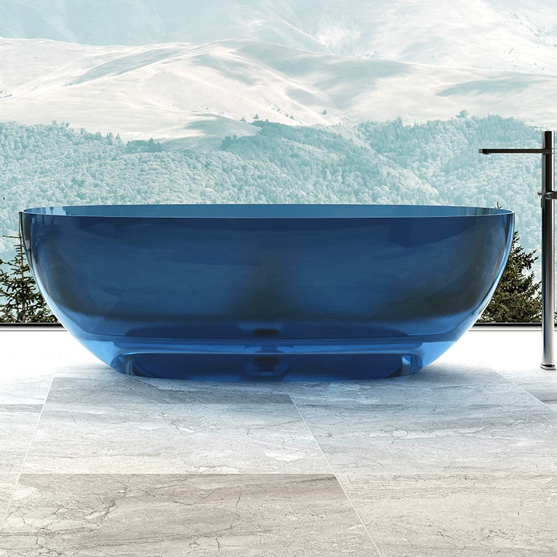 Elegant Transparent Resin Freestanding Walk in Bath Tub Hot Tub Indoor Shower SPA for Stylish Modern Condo and Townhouse Bathrooms