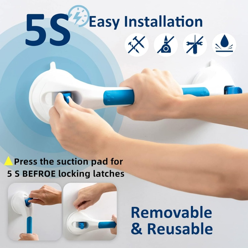 Factory Wholesale 16 Inch Bathroom Safety Strong Suction Shower Handle Grab Bar