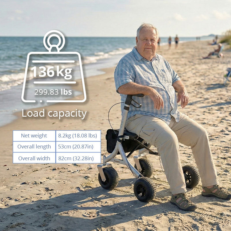 Aluminum Outdoor Rollator for Rehabilitation Patients-Durable Comfortable Mobility Solution for Outdoor Use