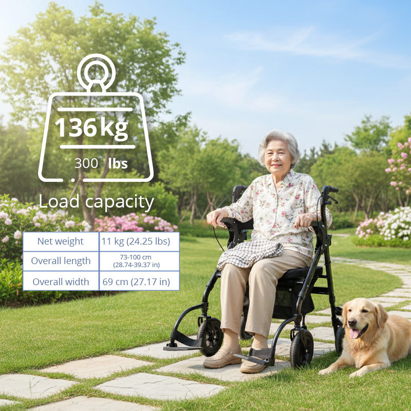 Compact Aluminum Rollator Wheelchair Durable Healthcare Equipment for Outdoor Use Enhancing Portability