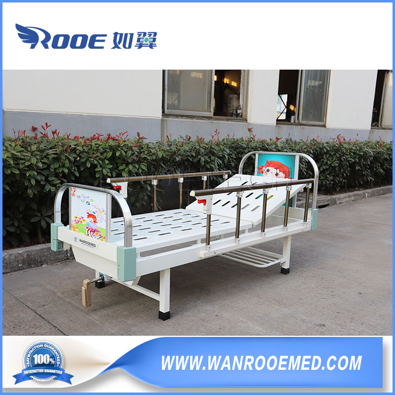 Bam100c Hospital Furniture Single Crank Pediatric Hospital Patient Bed with Utility Shoe Rack