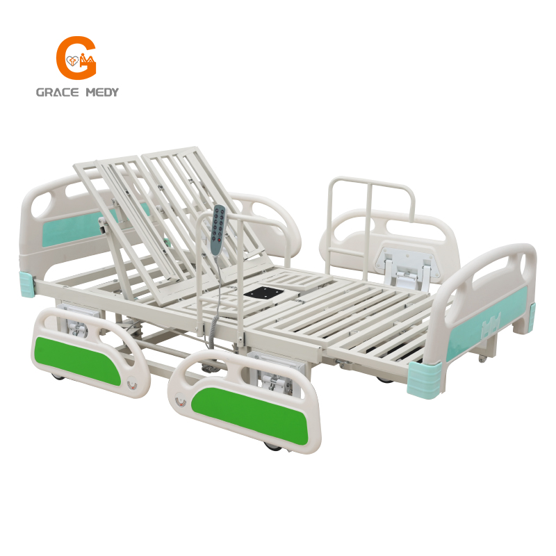 Medical Equipment Multi Function Foldable Electric ICU Hospital Bed Home Care Nursing Bed with Casters Manufacturers