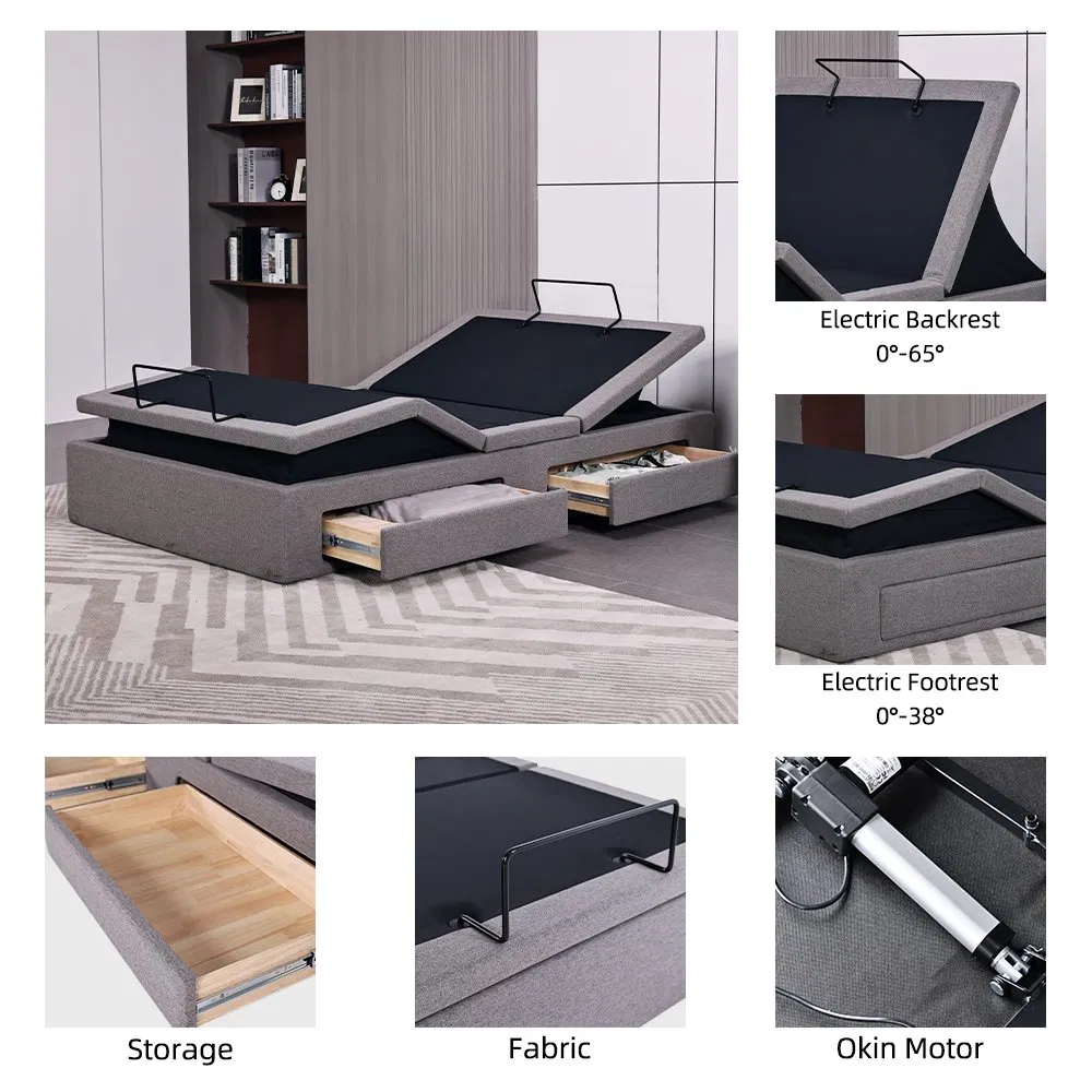 Adjustable Bed Base with Remote Control and Massage Function for Home Furniture