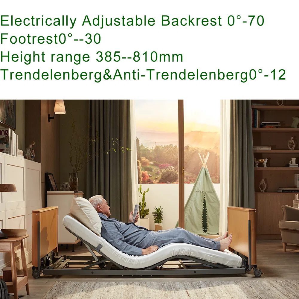 Tecforcare 67mm-640mm Height Adjustable Electric Bed for The Elederly Wood Home Care Bed Medical Bed for Home Care