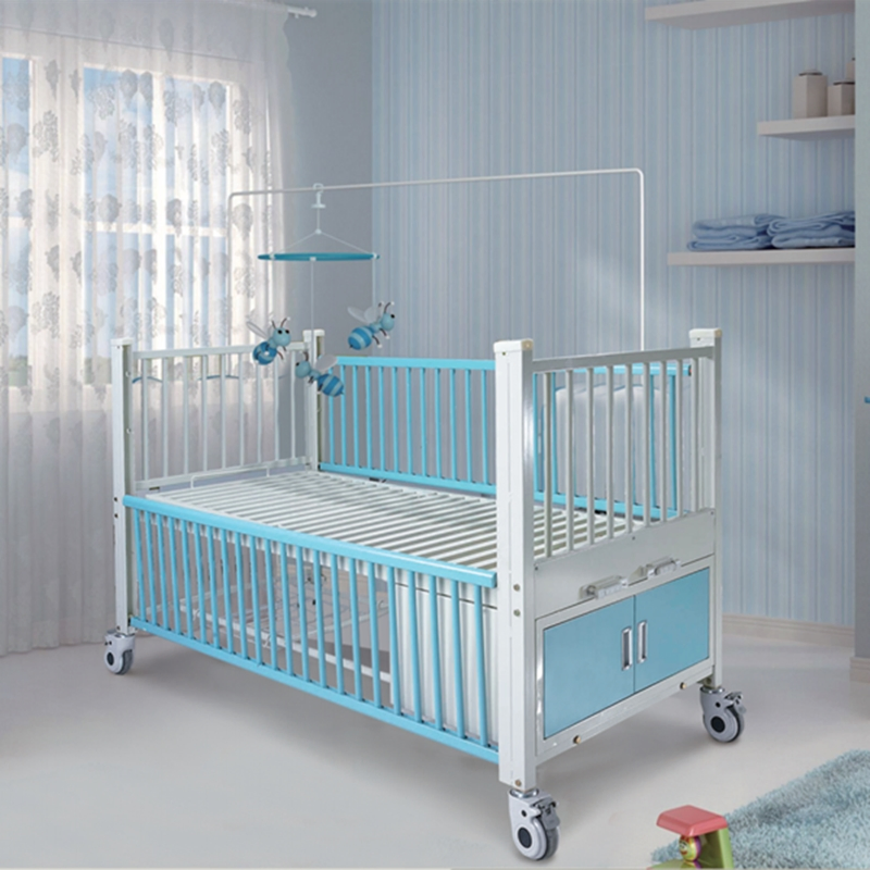 Double Cranks Multifunction Babies Medical Crib Stainless Steel Kids Hospital Bed Manual Child Pediatric Bed
