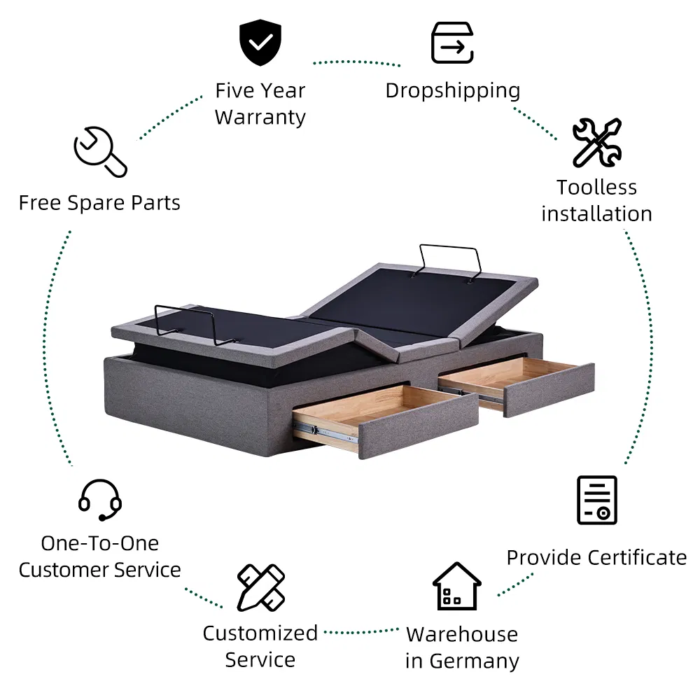Adjustable Bed Base with Remote Control and Massage Function for Home Furniture