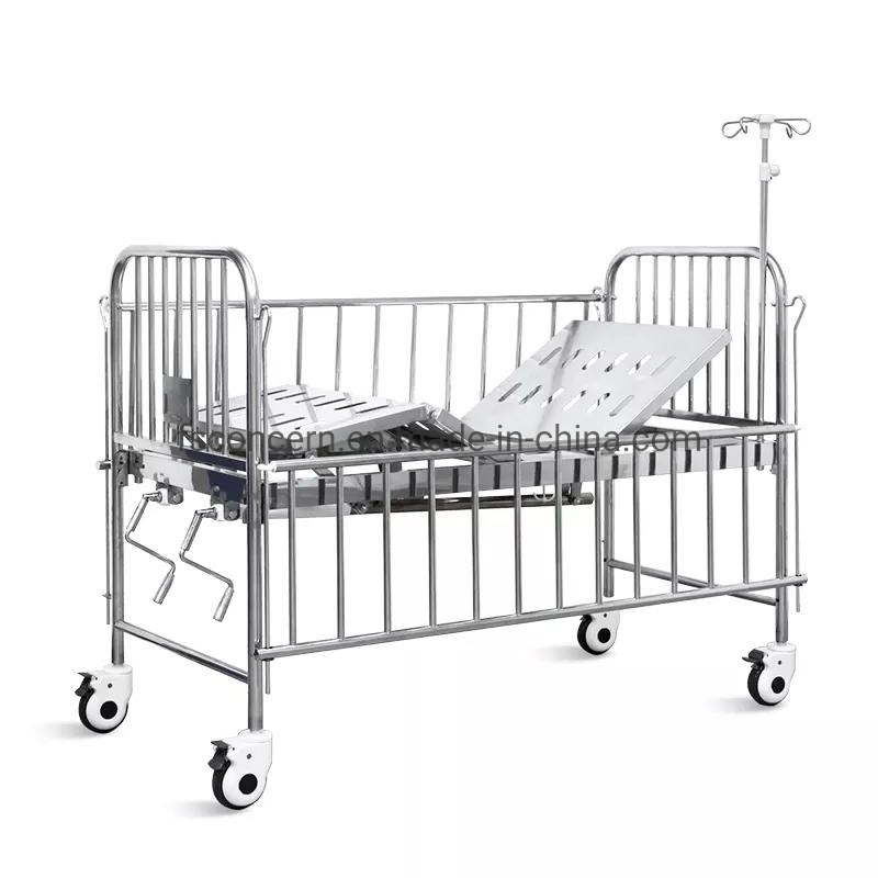 Movable Stainless Steel Adjustable Manual Children Nursing Hospital Pediatric Bed