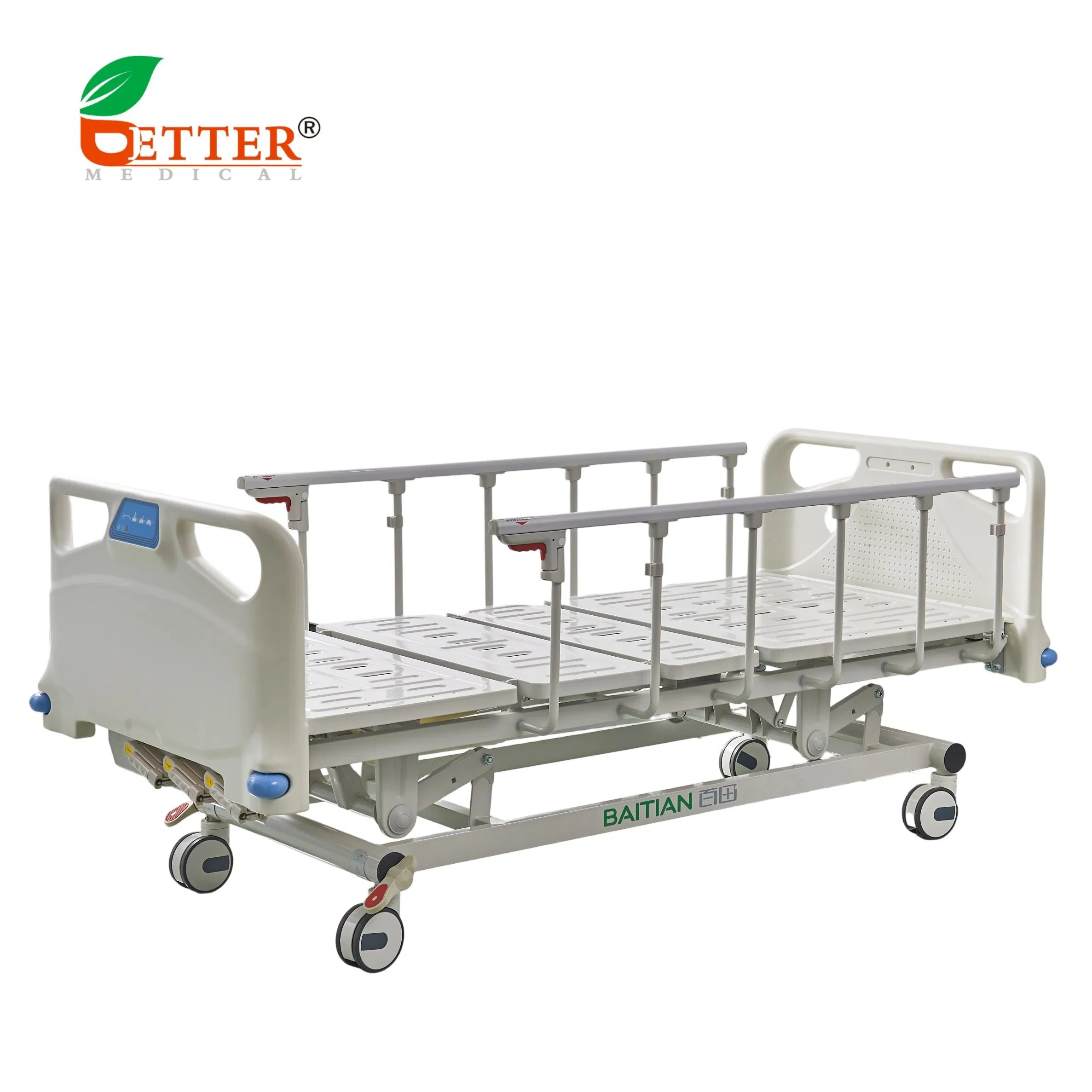 Medical Products 3 Cranks Hospital Manual Adjustable Bed with Central Brake Castors