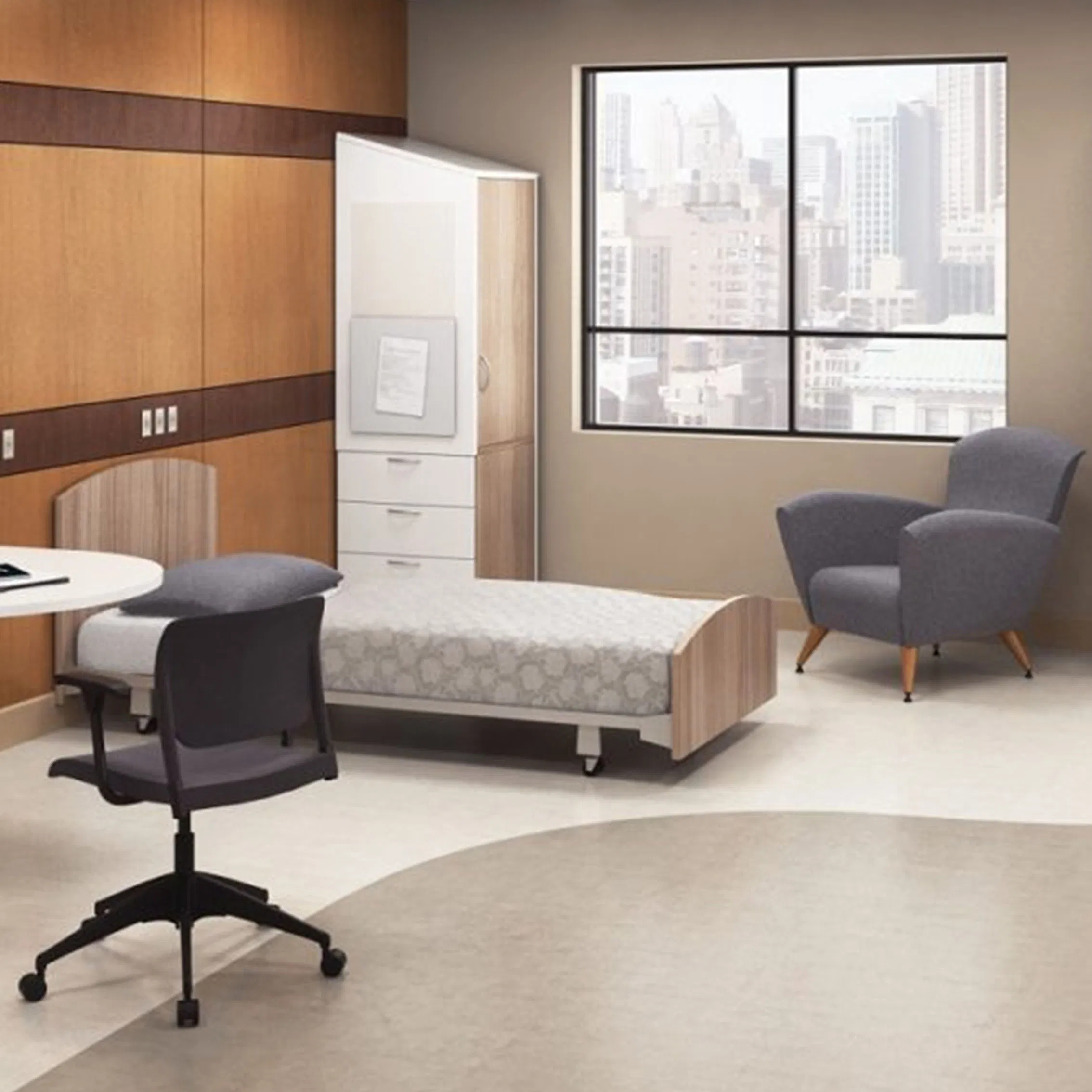 Manufacturer Private Clinic Health Medical Care Furniture Single Wooden Adjustable Movable Bed Nursing Home Room Furniture Health-Care Beds