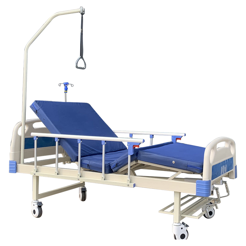 Two Cranks Manual Hospital Bed Home Care Bed with Lifting Pole for Patients