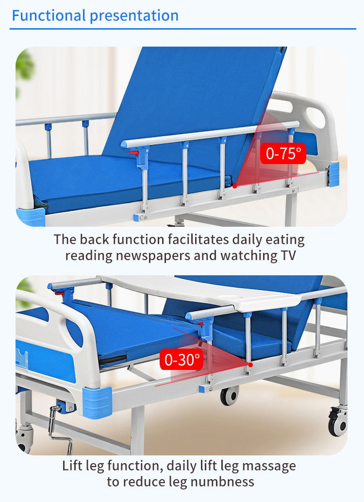 Professional Best-Selling 2-Crank Manual Hospital Bed ABS Head Folding Nursing Bed with Multifunction for Home &Hospitaluse