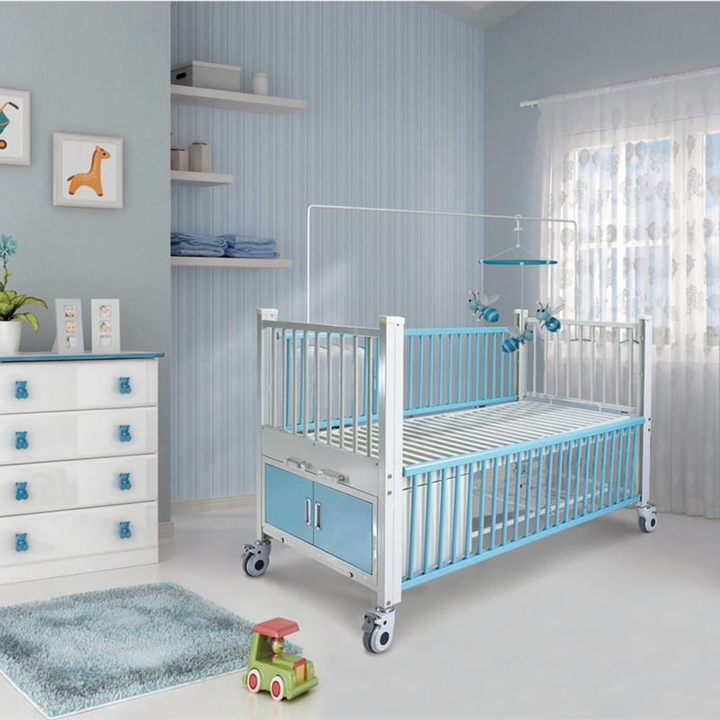 Double Cranks Multifunction Babies Medical Crib Stainless Steel Kids Hospital Bed Manual Child Pediatric Bed