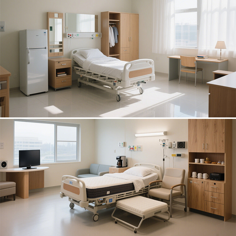 Manufacturer Private Clinic Health Medical Care Furniture Single Wooden Adjustable Movable Bed Nursing Home Room Furniture Health-Care Beds