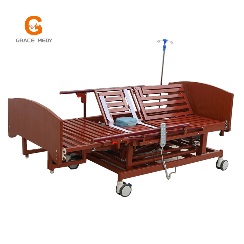 Medical Equipment Multi Function Foldable Electric ICU Hospital Bed Home Care Nursing Bed with Casters Manufacturers