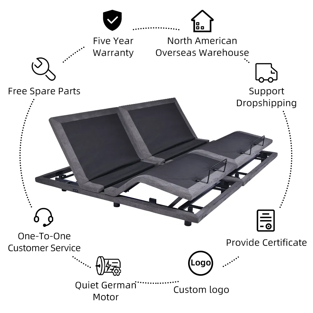 Adjustable Bed Frame Electric Adjustable Bed Remote Control King Size Smart Adjustable Bed Base