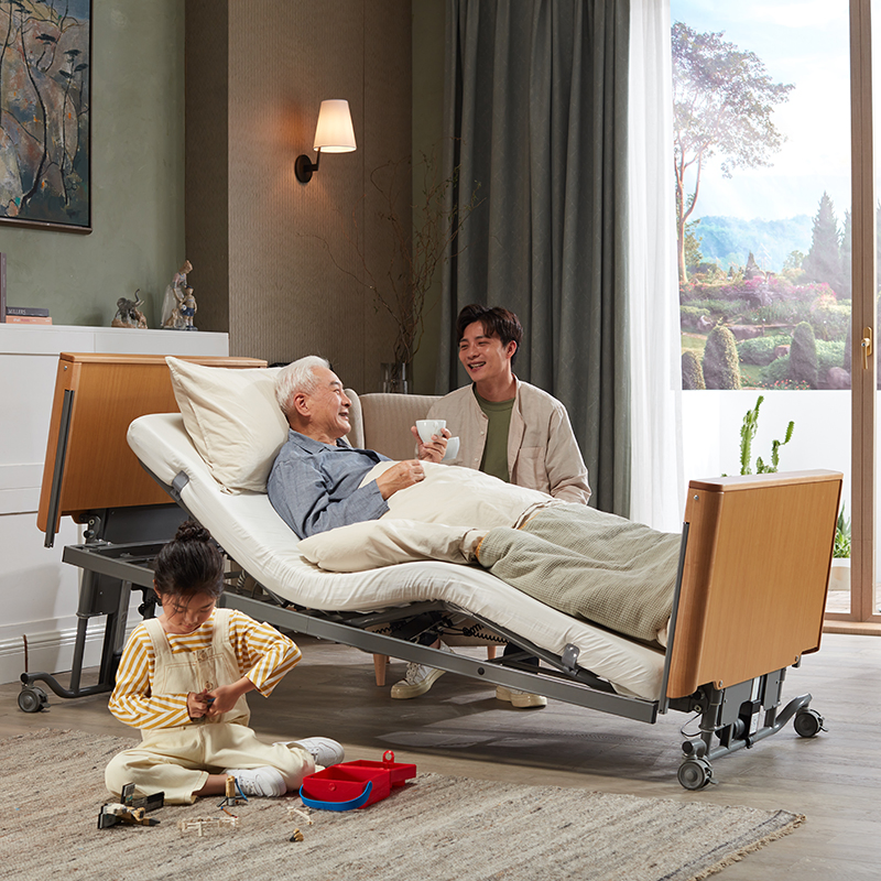 Tecforcare Premium Adjustable Wooden Nursing Bed for Elderly Comfort