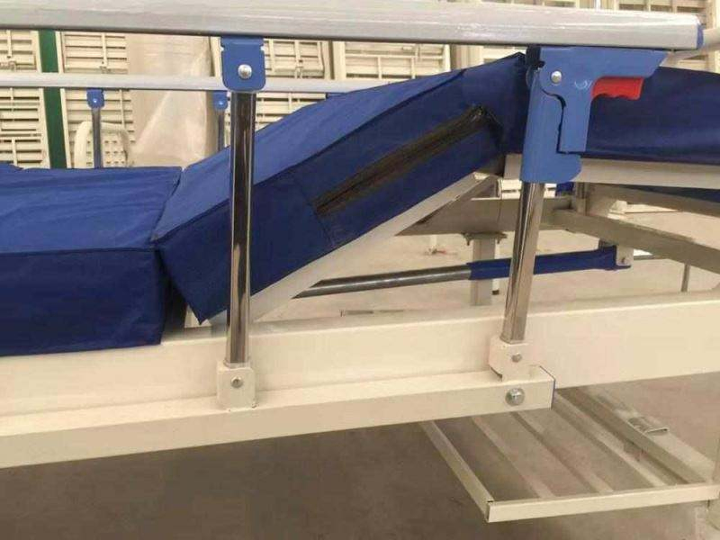Medical Hospital Furniture ABS Two Crank Manual Hospital Patient Bed with Guardrail