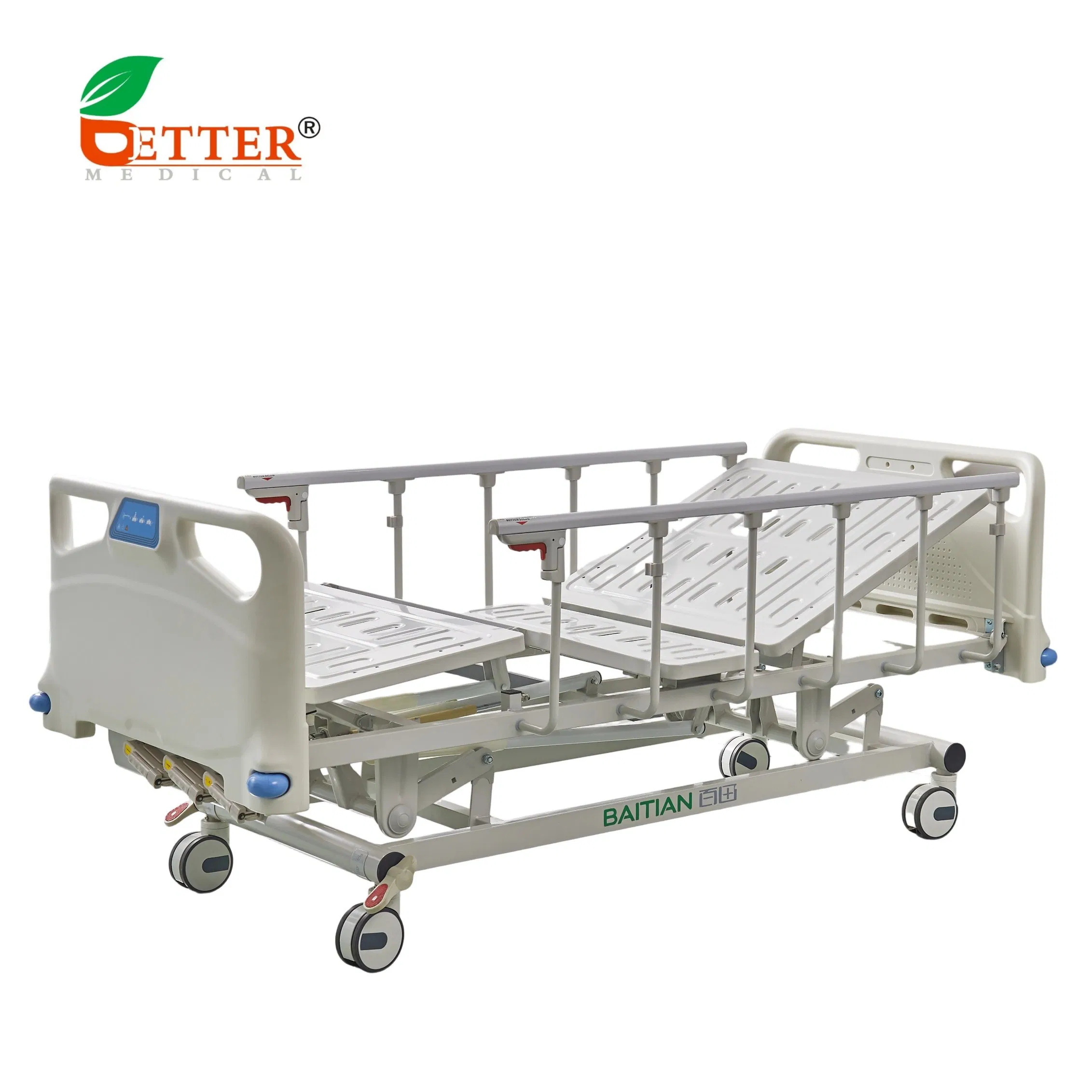 Medical Products 3 Cranks Hospital Manual Adjustable Bed with Central Brake Castors
